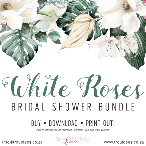 White Roses Bridal Shower Stationery